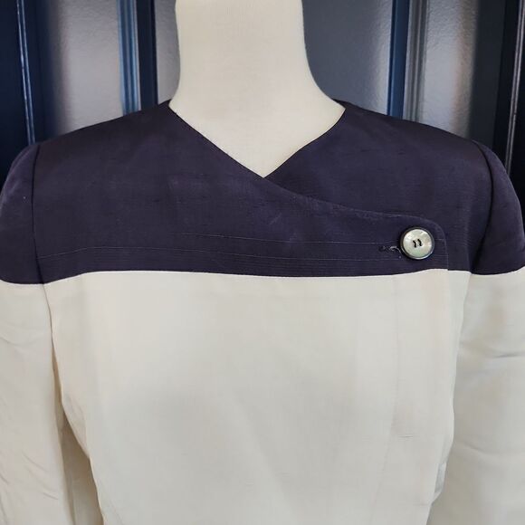 George Simonton Navy and White Silk Jacket Size 8 - Picture 2 of 6